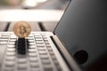 Bitcoin coin symbol on laptop, future concept financial currency, crypto currency Royalty Free Stock Photo