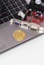 Bitcoin coin symbol on laptop, future concept financial currency, crypto currency sign Royalty Free Stock Photo