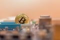 Bitcoin coin in video card pci-express slot , mining virtual cripto money Royalty Free Stock Photo