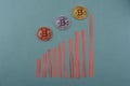 Bitcoin coins. Cryptocurrency growth and fall schedule