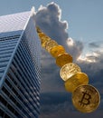 Bitcoin coins dropping from building Royalty Free Stock Photo