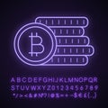 Bitcoin coins stack neon light icon