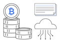 Bitcoin Stack Linked to Cloud Technology and Digital Transactions Concept Royalty Free Stock Photo