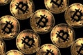 bitcoin coins, virtual currency of blockchain decentralized network technology, illustration