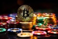 Bitcoin with colorful gambling chips for crypto casino illustration Royalty Free Stock Photo