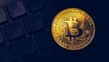 Bitcoin on compuer keyboard in background, symbol of electronic virtual money and mining cryptocurrency concept. Coin crypto Royalty Free Stock Photo