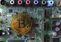 Bitcoin on a computer circuit board