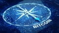 Bitcoin concept - Compass needle pointing Bitcoin word