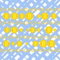 Bitcoin, the concept of earning bitcoins. Coins bitcoin on a blue background.