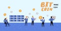 Bitcoin Concept with Flat Cartoon Characters Poster, Banner. Crypto Currency Virtual Money. Bitcoin Mining, Finance