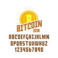 Bitcoin concept and font. Digital money. Blockchain, finance symbol. Cryptocurrency logo sign.