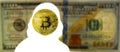 Bitcoin concept. New world currency. Gold coin of Bitcoin and si