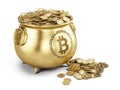 Bitcoin concept - Pot of bitcoins isolated on white
