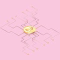 Bitcoin concept vector illustration of Golden bitcoin digital currency on circuit board, futuristic digital money, technology worl Royalty Free Stock Photo