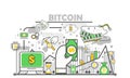 Bitcoin concept vector modern thin line flat design illustration