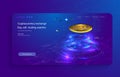 Bitcoin conceptual background with blue glowing electric lights in style hud. Modern bright