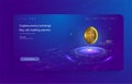 Bitcoin conceptual background with blue glowing electric lights in style hud. Modern bright banner, site template