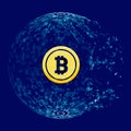 Bitcoin conceptual glowing background. Crypto currency blockchain business mining bitcoin