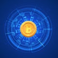 Bitcoin conceptual glowing background. Crypto currency blockchain business mining bitcoin