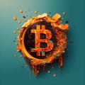 Bitcoin Crash Decay Burn.Orange Coin Crypto Concept. E-commerce Stock Market illustration