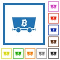 Bitcoin criptocurrency mining flat framed icons