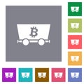 Bitcoin criptocurrency mining square flat icons Royalty Free Stock Photo