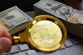 Bitcoin Crypto Currency Being Looked At Closely Through A Magnifying Glass As A Potential Speculative Investment