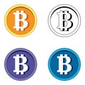 Bitcoin crypto currency blockchain flat logo a colored triangular background Set. Block chain bitcoin sticker logo for web or prin