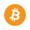 Bitcoin crypto currency blockchain flat orange icon on white background, block chain bitcoin sticker for web or print, bitcoin Royalty Free Stock Photo
