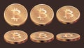 Bitcoin. Crypto money blockchain coins network investment symbols decent vector realistic bitcoin illustrations