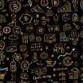 Bitcoin, cryptocurrency and blockchain technology, seamless pattern for your design