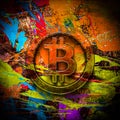 Bitcoin cryptocurrency coin on colorful background, cryptocurrency concept