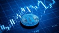 Bitcoin cryptocurrency coin on financial graph chart showing market analysis and trading Royalty Free Stock Photo