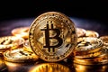 Bitcoin Cryptocurrency Coins on Black Background Royalty Free Stock Photo