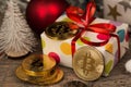 Bitcoin Cryptocurrency Coins. Christmas New Year Gift Royalty Free Stock Photo