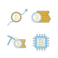 Bitcoin cryptocurrency color icons set Royalty Free Stock Photo