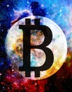 Bitcoin cryptocurrency concept, graphic collage in cosmic space. Royalty Free Stock Photo