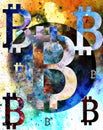Bitcoin cryptocurrency concept, graphic collage in cosmic space. Royalty Free Stock Photo