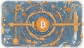 Bitcoin cryptocurrency concept illustration blue yellow and white color
