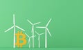 Bitcoin cryptocurrency eco impact. bitcoin with wind turbine. 3d rendering