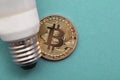 Bitcoin cryptocurrency eco sustainability concept. coin with light bulb Royalty Free Stock Photo