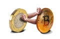 Bitcoin cryptocurrency fisticuffs fight