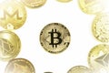 Bitcoin Cryptocurrency , gold coins , mining , future money