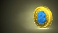 Bitcoin cryptocurrency on a Golden Coin. Polygonal business, money, currency, cash, circle concept. Abstract, digital