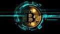 Bitcoin cryptocurrency highlighted with futuristic stock trading data