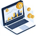 Bitcoin Cryptocurrency Laptop Graph Investment Growth isolated on white background