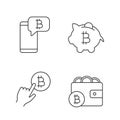 Bitcoin cryptocurrency linear icons set