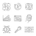 Bitcoin cryptocurrency linear icons set