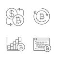 Bitcoin cryptocurrency linear icons set