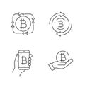Bitcoin cryptocurrency linear icons set